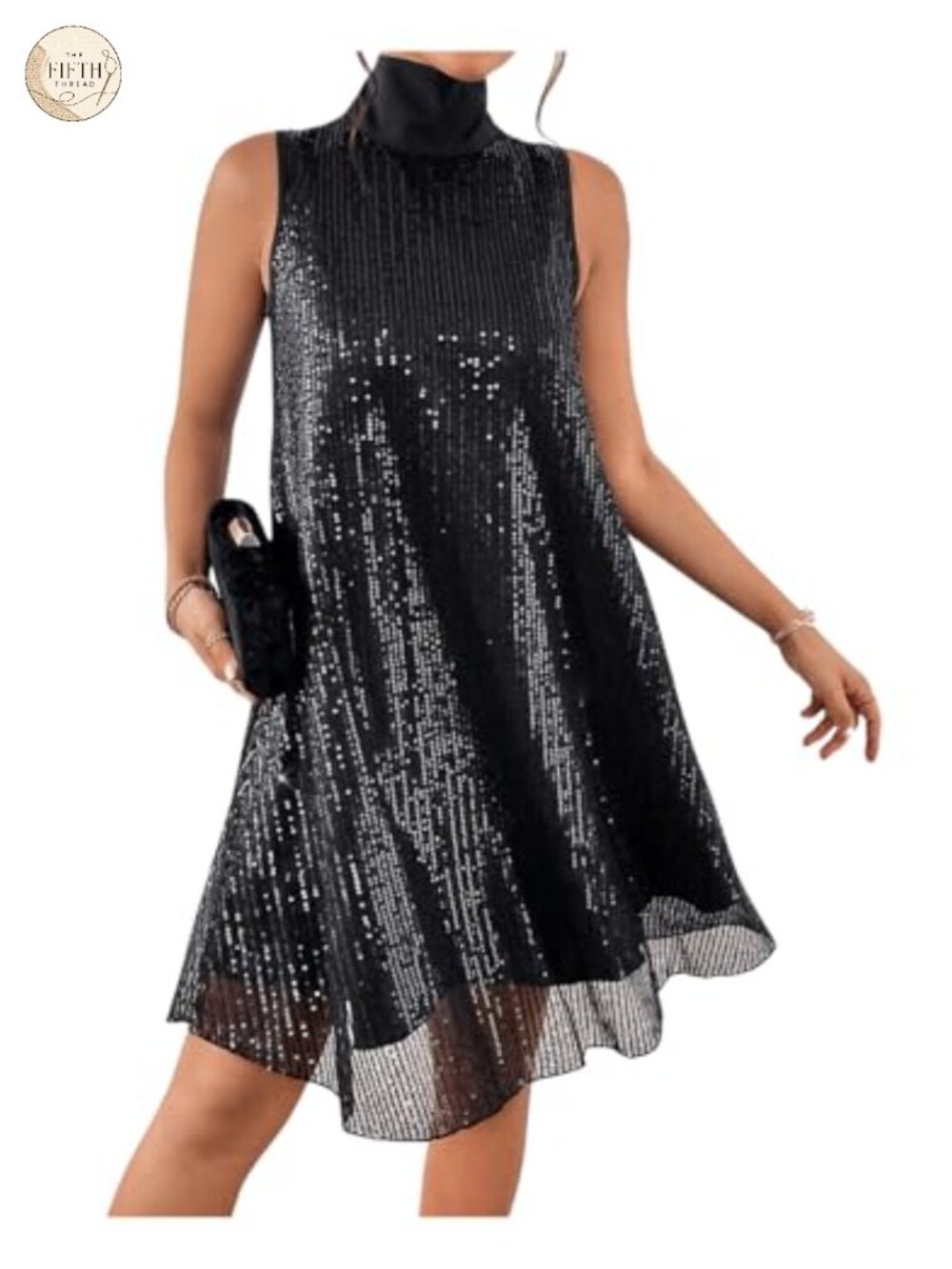 Sequin Sleeveless High Neck Bow Back Party Dress